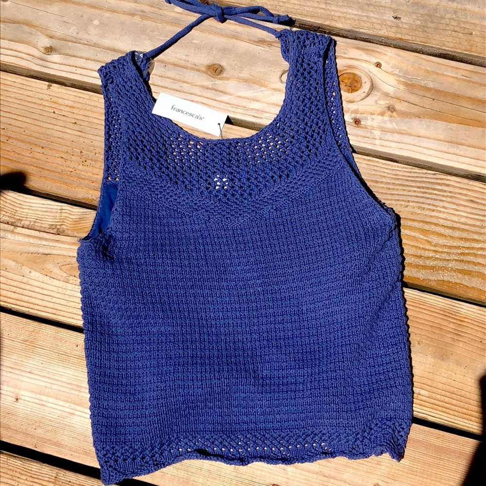 Blue crocheted summer top